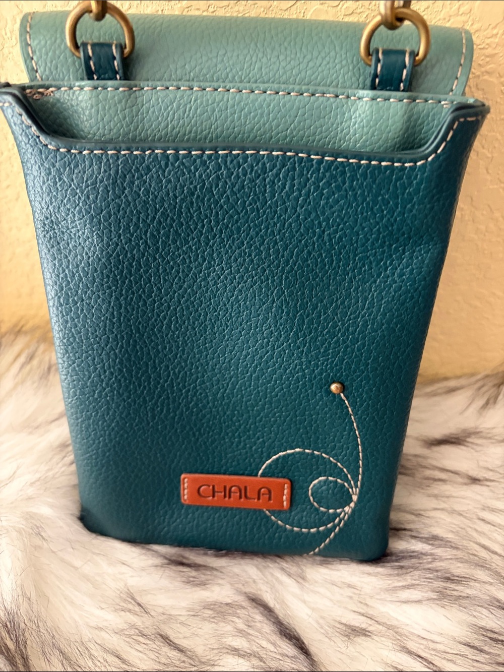 Chala RFID Teal Crossbody Bag with Floral, turtle and star accents. - Picture 6 of 6